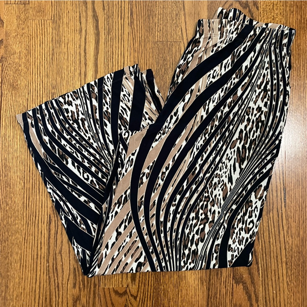 Chico's Black and Brown Animal Print Wide Leg Pants